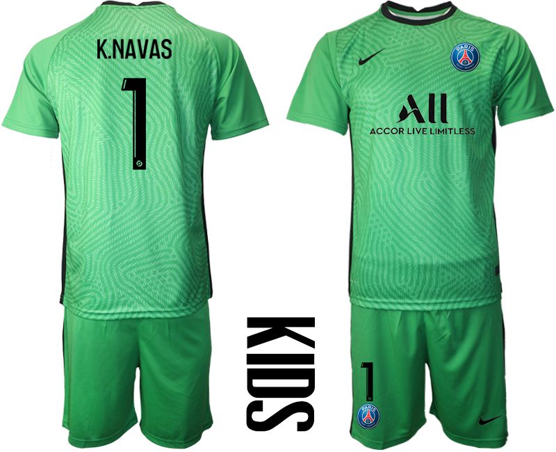 Youth 2020-2021 club Paris St German green goalkeeper #1 Soccer Jerseys